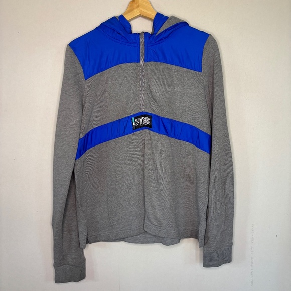 PINK Victoria Secret Womens Blue & Grey Half Zip Jacket Size Large - Picture 1 of 7